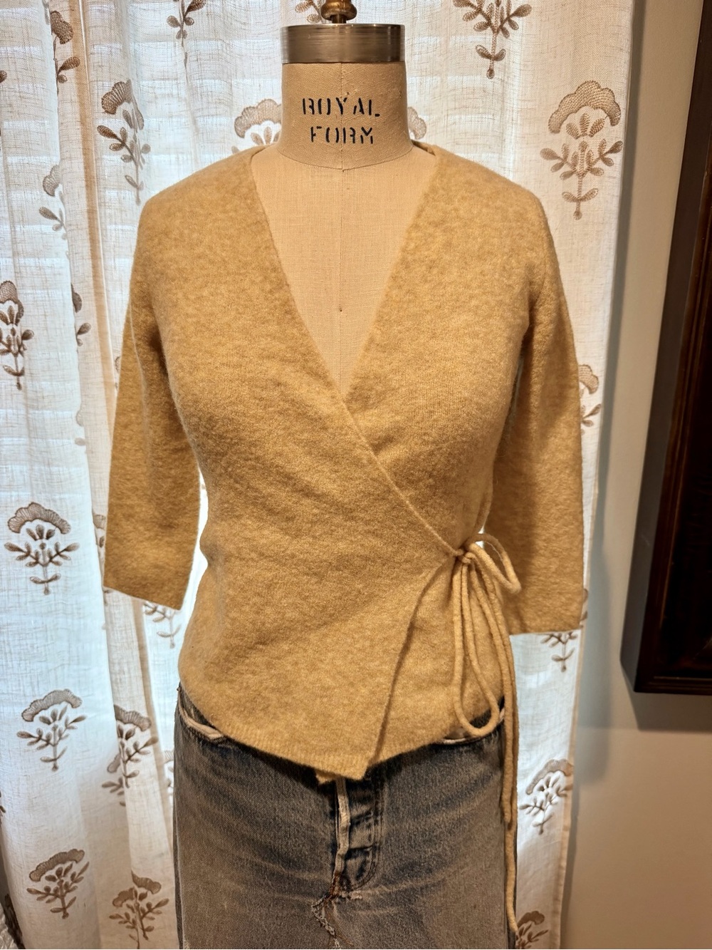 No brand 3/4 sleeve Wrap Front Women’s Sweater - creamy oatmeal Heather